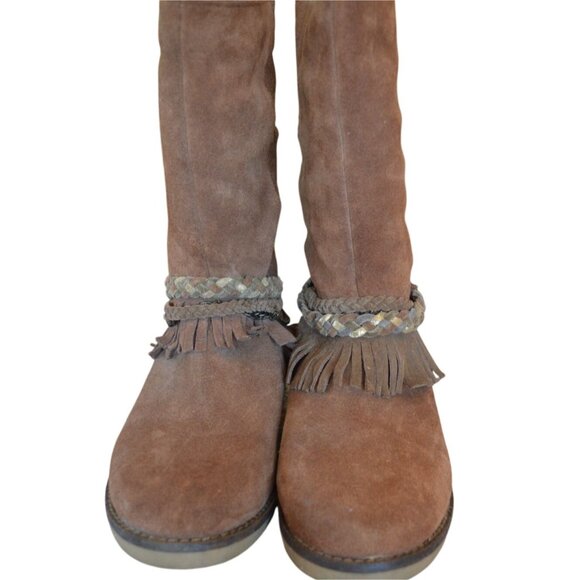Coolway Brown Suede Boho Western Ankle Boots Women's size 39 8 US Fall Fringe - Picture 2 of 8